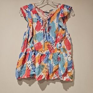 Emily Wonder Colorful Abstract Print Women's Top, Size Medium